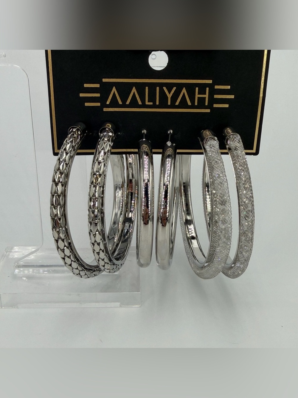 Aliyah Silver Tone Hoop Earring Set - 3 Pairs NEW
